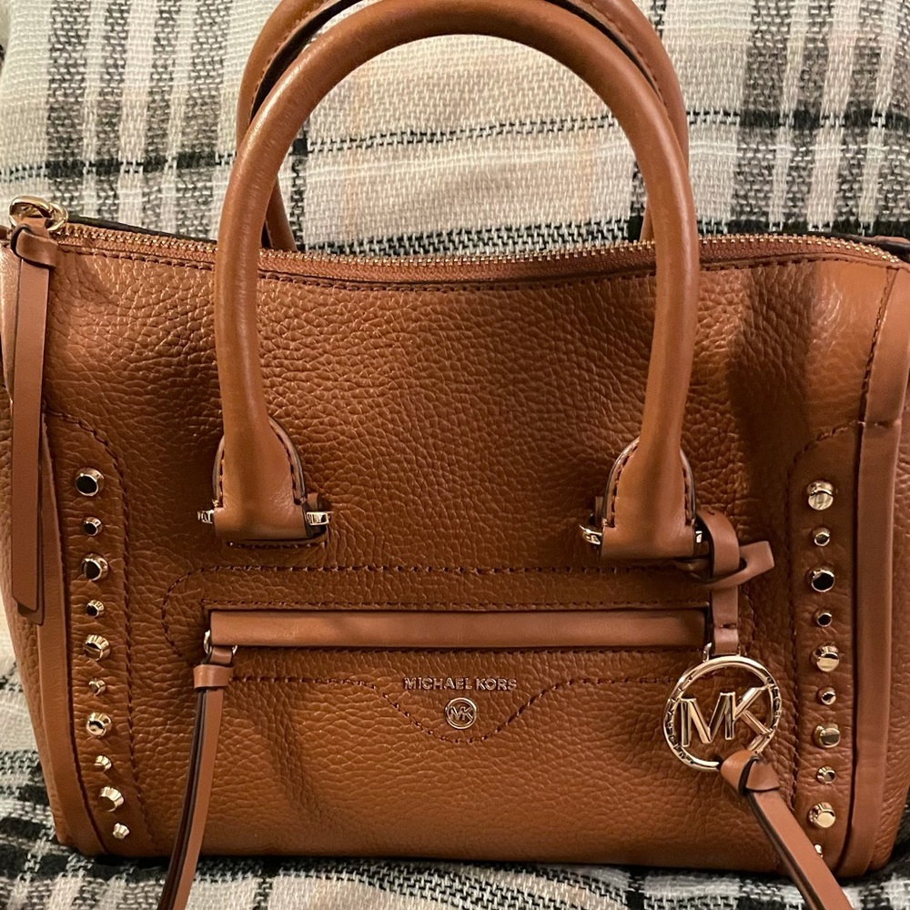 Michael Kors Studded Carine Satchel in Luggage